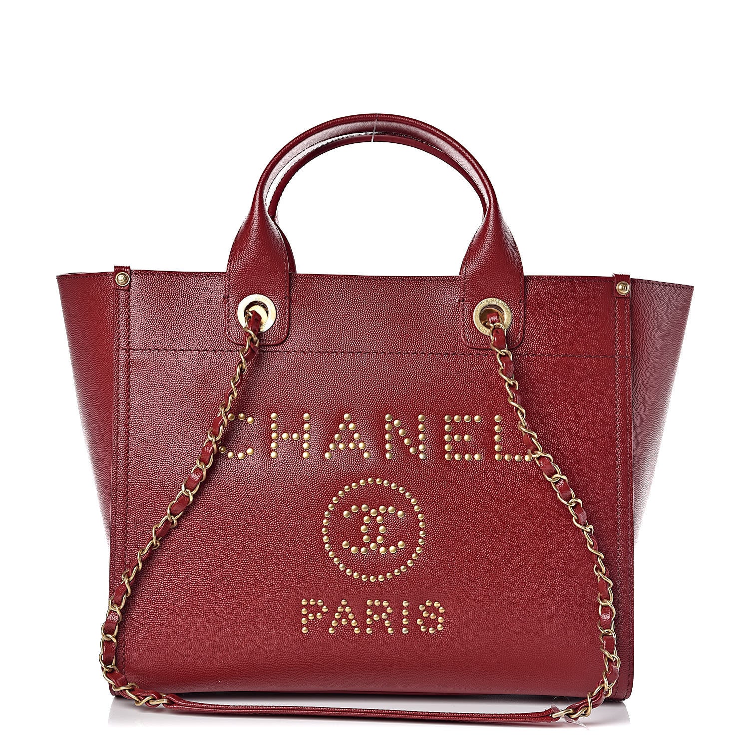 Chanel Caviar Small Studded Deauville Tote Red 1 of 9