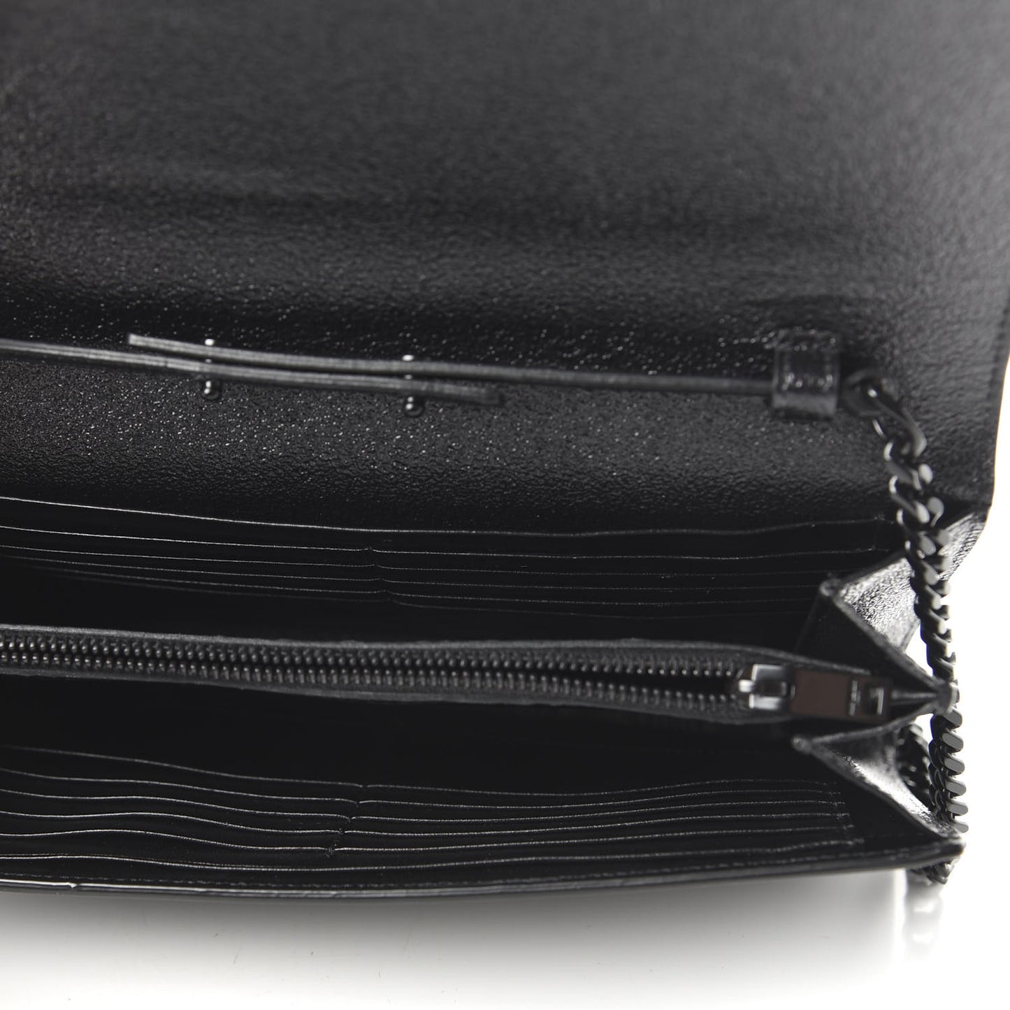 Grained Metallic Calfskin Monogram Chain Wallet Black