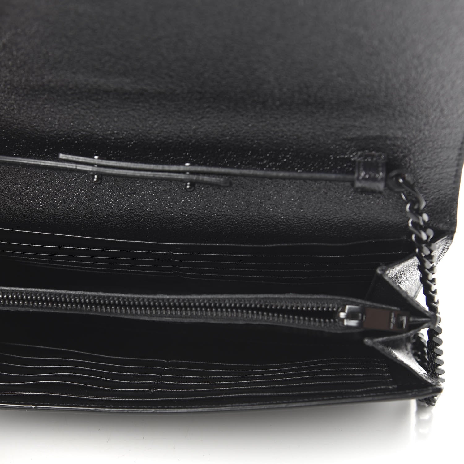 Saint Laurent Grained Metallic Calfskin Monogram Chain Wallet Black 5 of 9