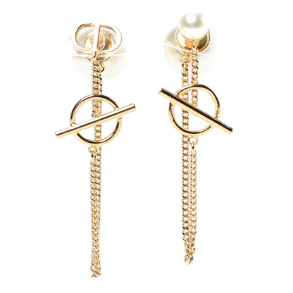 Christian Dior Pearl Tribales Dangle Chain Earrings Gold 1 of 3