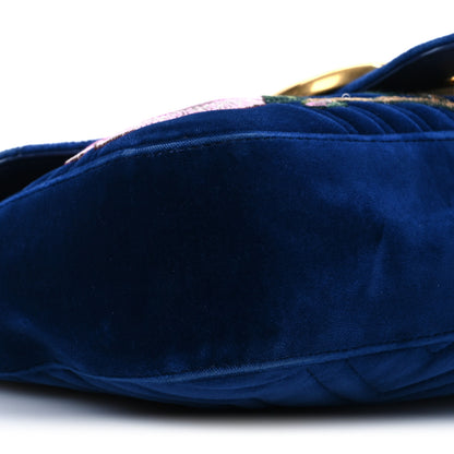 Gucci Velvet Matelasse Modern Embroidered Medium GG Marmont Shoulder Bag Cobalt 9 of 10