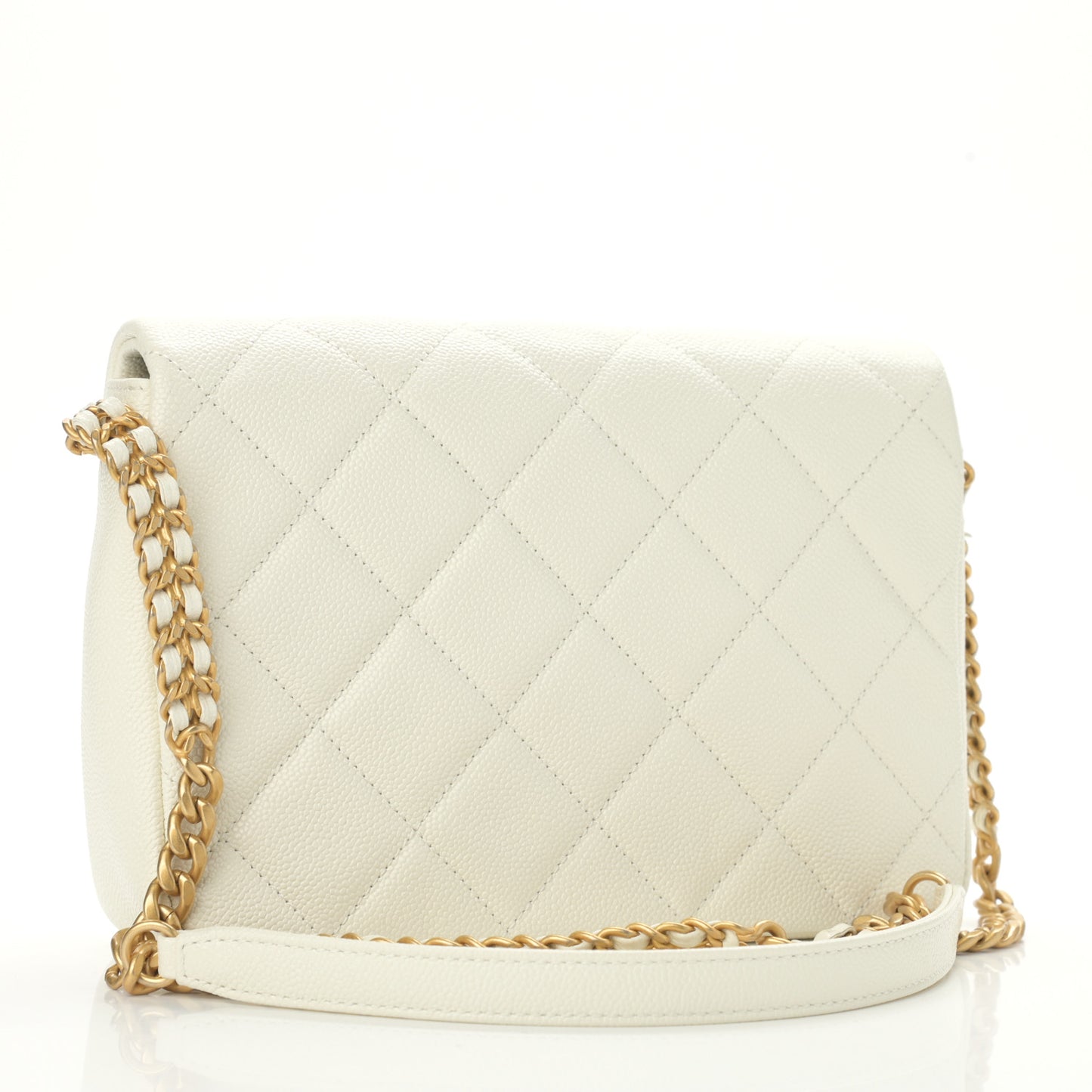 Shiny Caviar Quilted Small Chain Melody Flap White