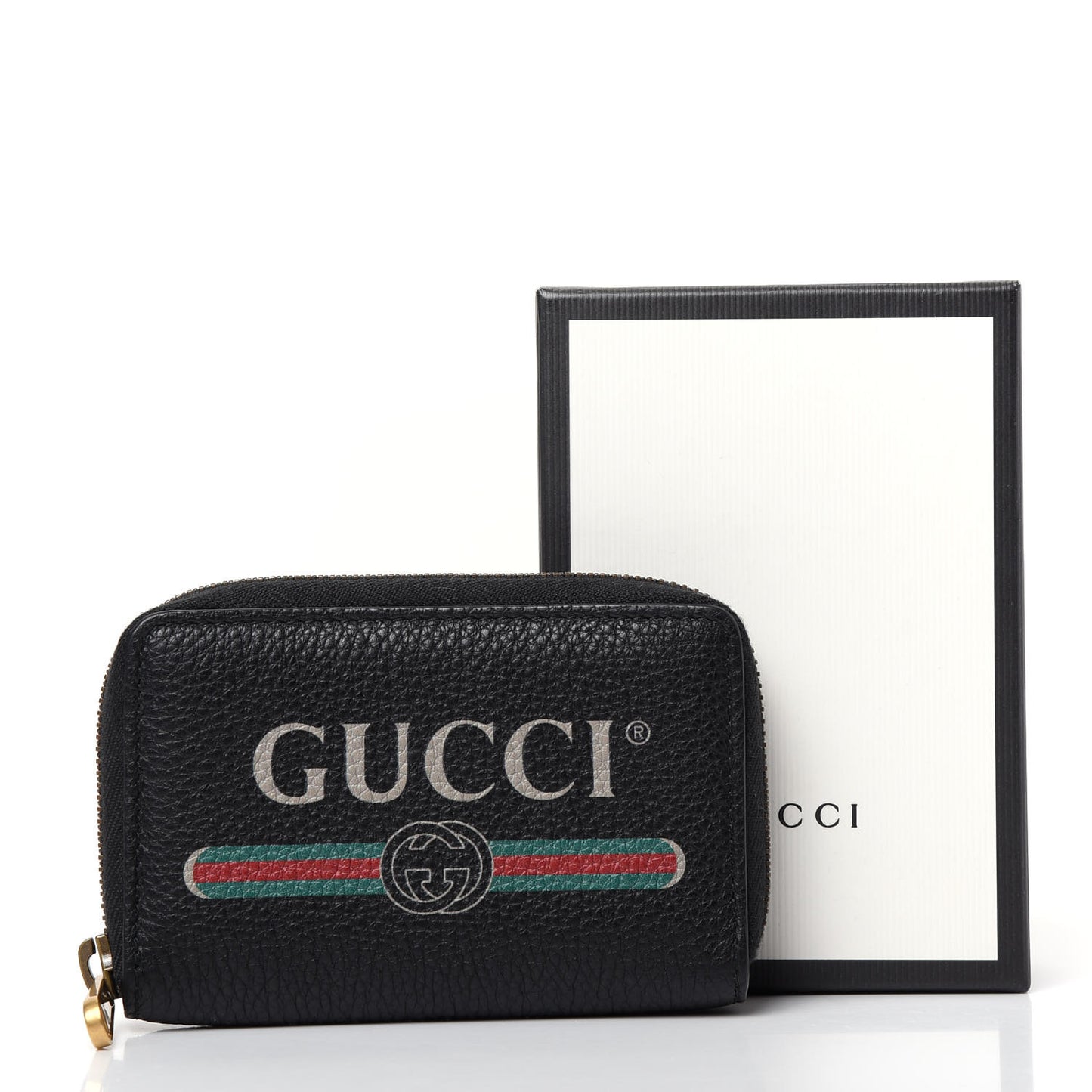 Calfskin Logo Zip Around Card Case Black