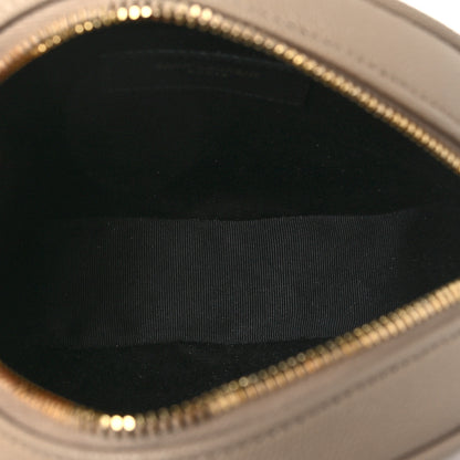 Saint Laurent Grain De Poudre Matelasse Chevron Quilted Round Vinyle Camera Bag Dark Beige 5 of 10