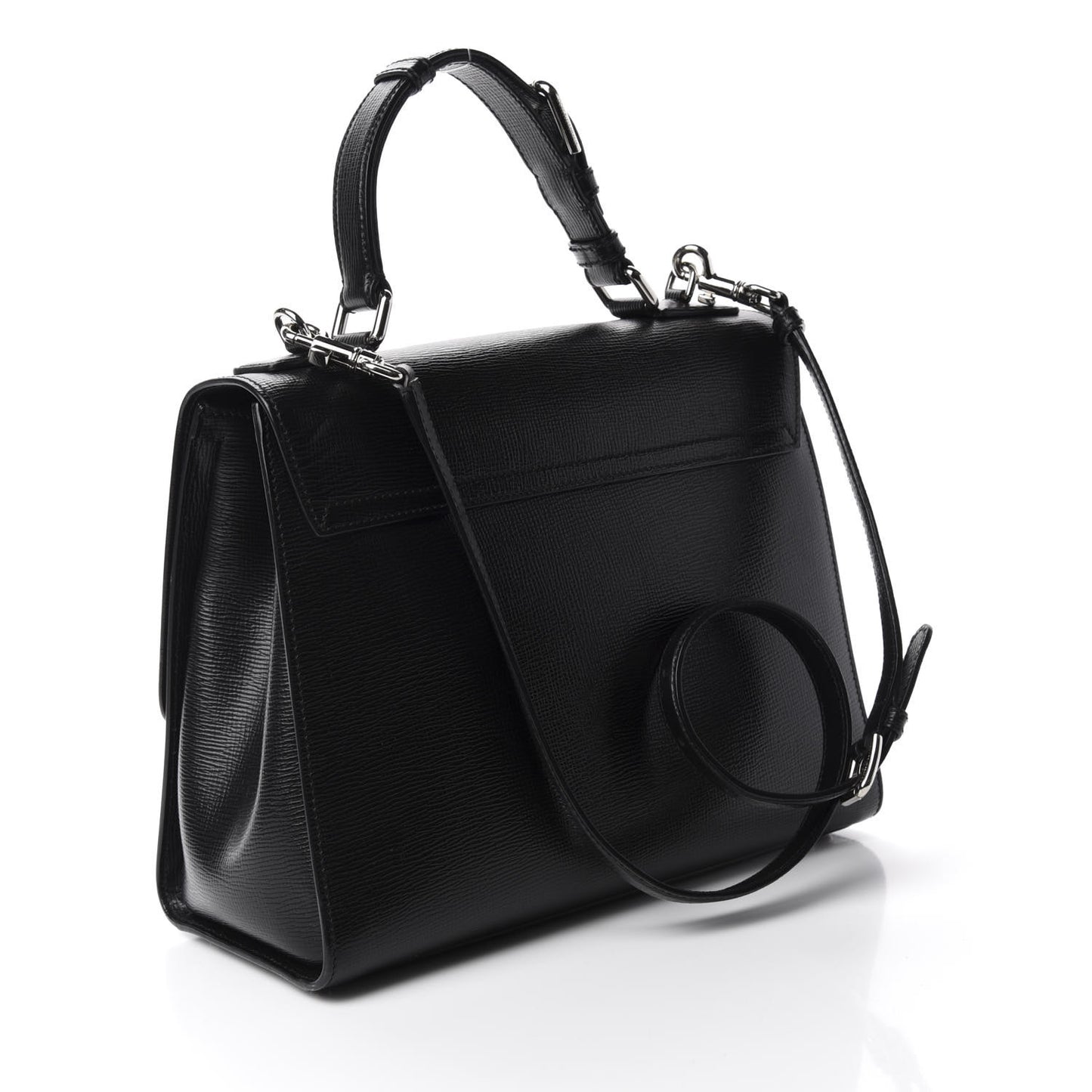 Calfskin Embossed Large Monica Top Handle Bag Black