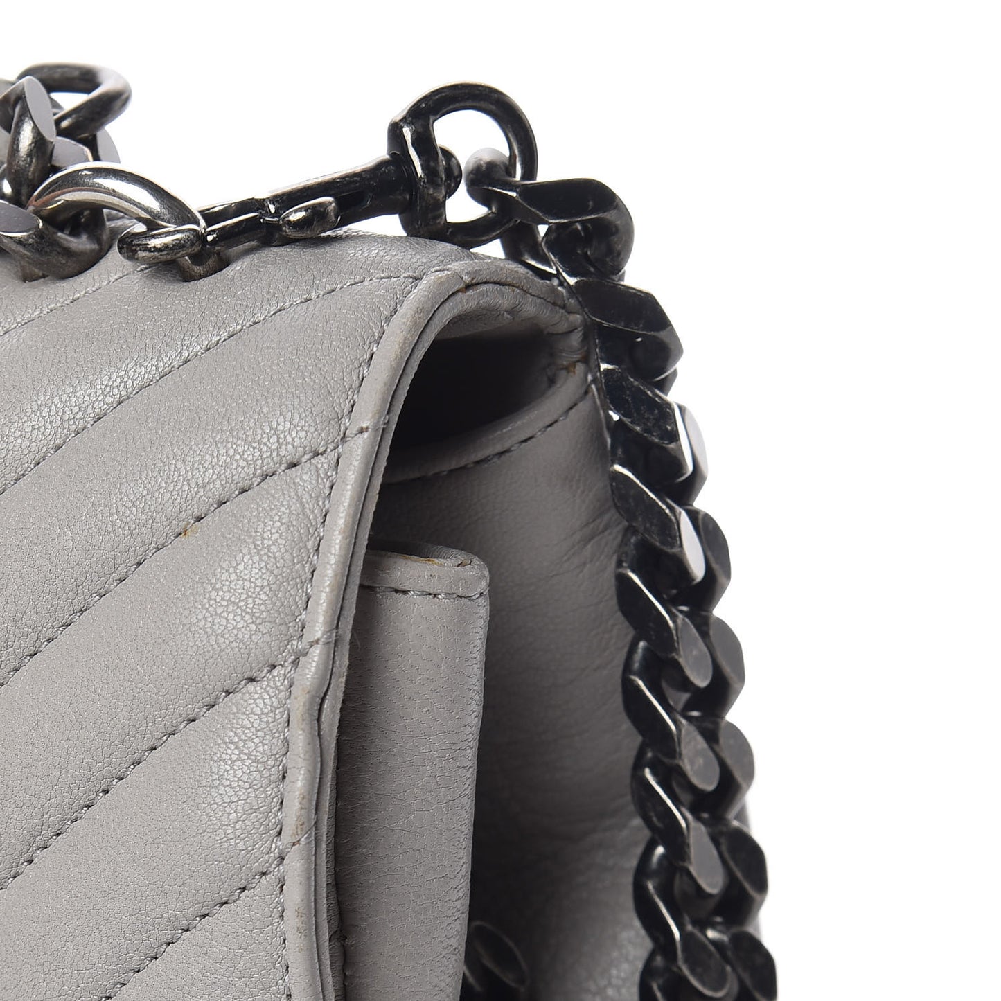 Sheepskin Matelasse Chevron Monogram Large College Satchel Light Grey