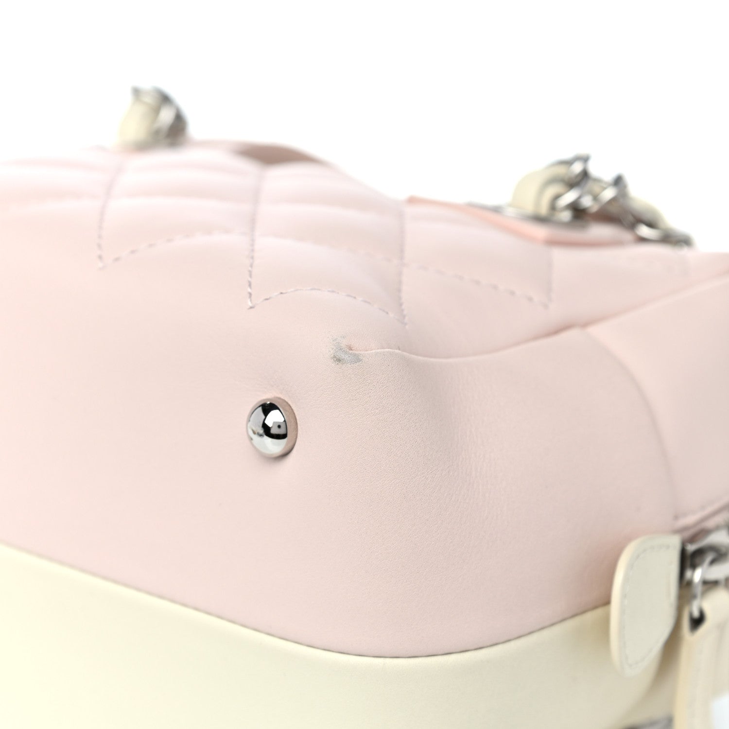 Chanel Calfskin Quilted Feather Weight Bowling Bag Ivory Light Pink 11 of 14