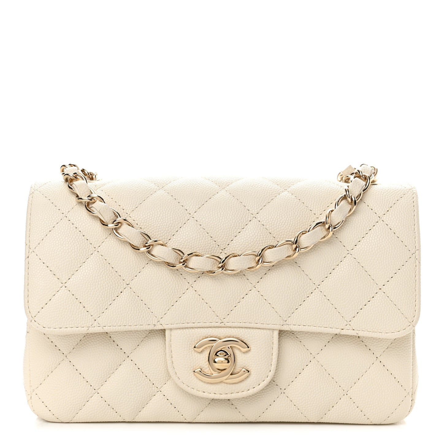 Caviar Quilted Mini Rectangular Flap White