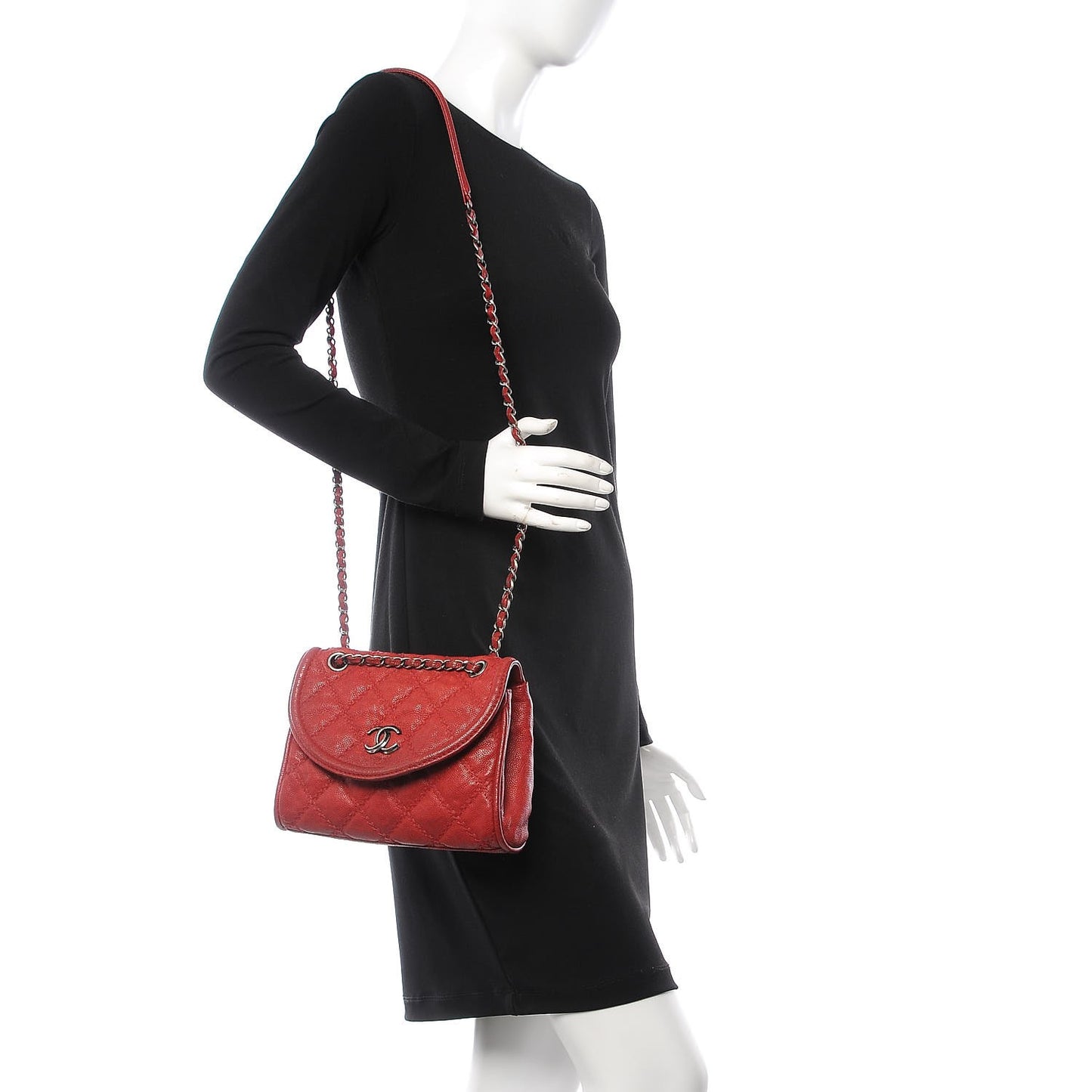 Caviar Stitched Small Flap Red