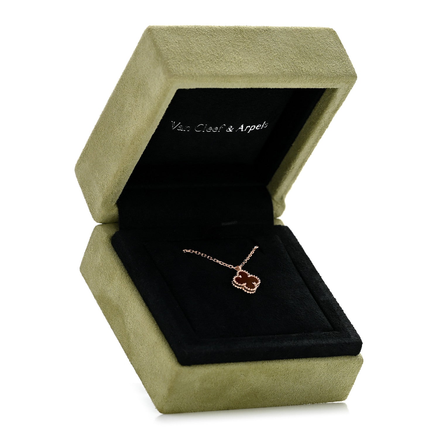 Van Cleef & Arpels 18K Rose Gold Carnelian Sweet Alhambra Pendant Necklace 5 of 5