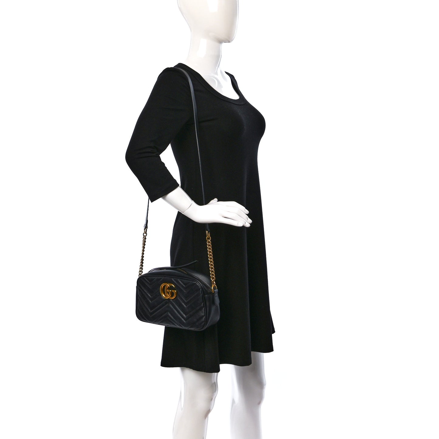 Calfskin Matelasse Small GG Marmont Chain Shoulder Bag Black