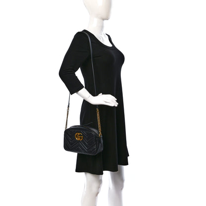 Gucci Calfskin Matelasse Small GG Marmont Chain Shoulder Bag Black 2 of 13
