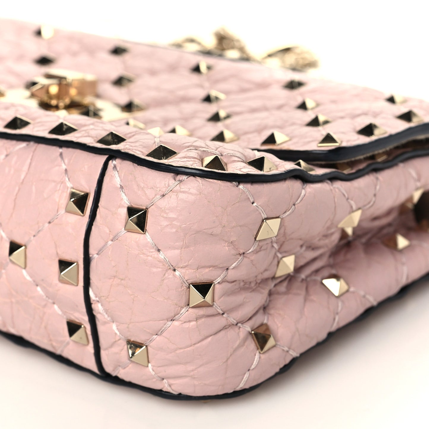 Craquele Nappa Small Rockstud Spike Shoulder Bag Water Rose