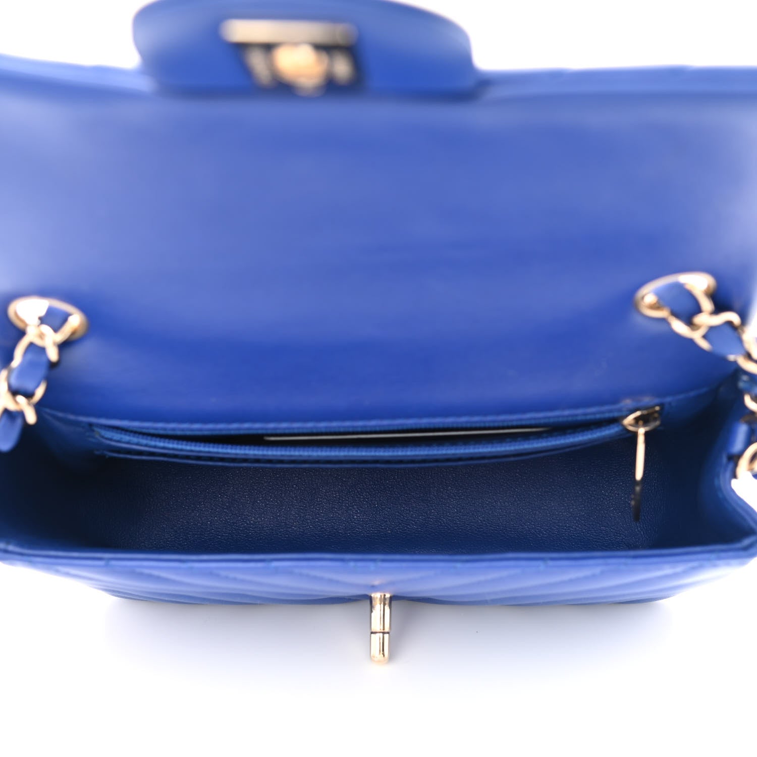 Chanel Lambskin Chevron Quilted Mini Rectangular Flap Blue 4 of 9
