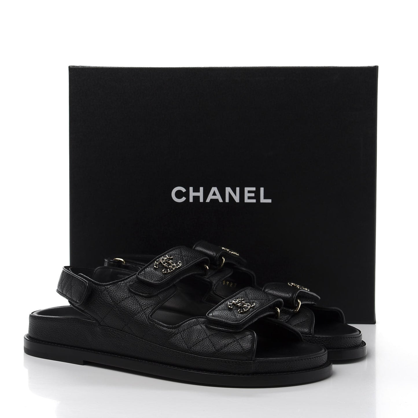 Grained Calfskin Velcro Dad Sandals 39 Black