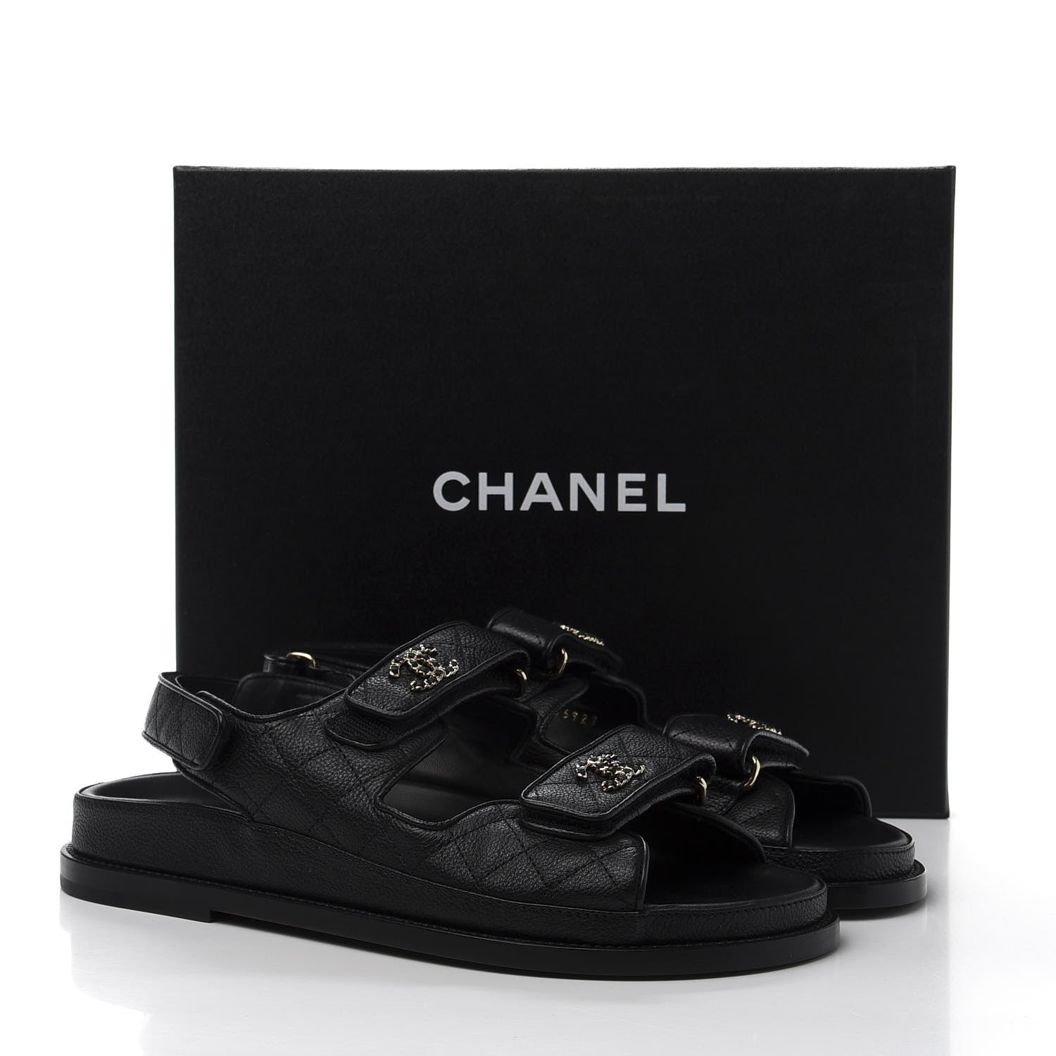 Chanel Grained Calfskin Velcro Dad Sandals 39 Black 9 of 9