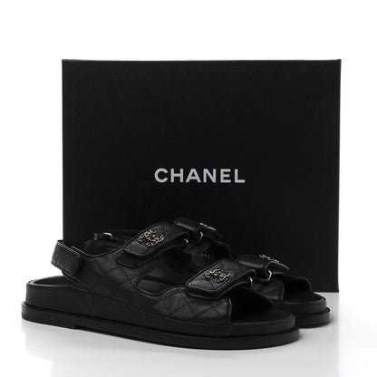 Chanel Grained Calfskin Velcro Dad Sandals 39 Black 9 of 9