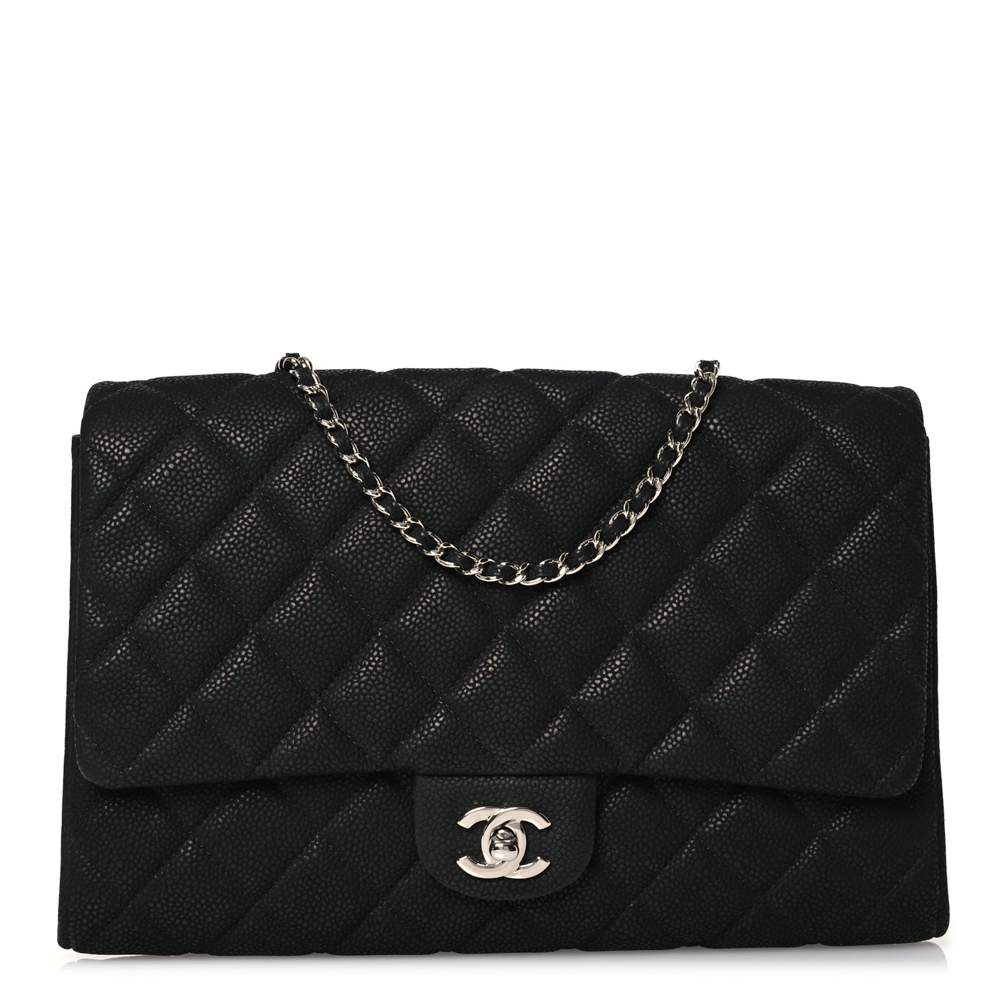 Iridescent Caviar Quilted Clutch With Chain Flap Black