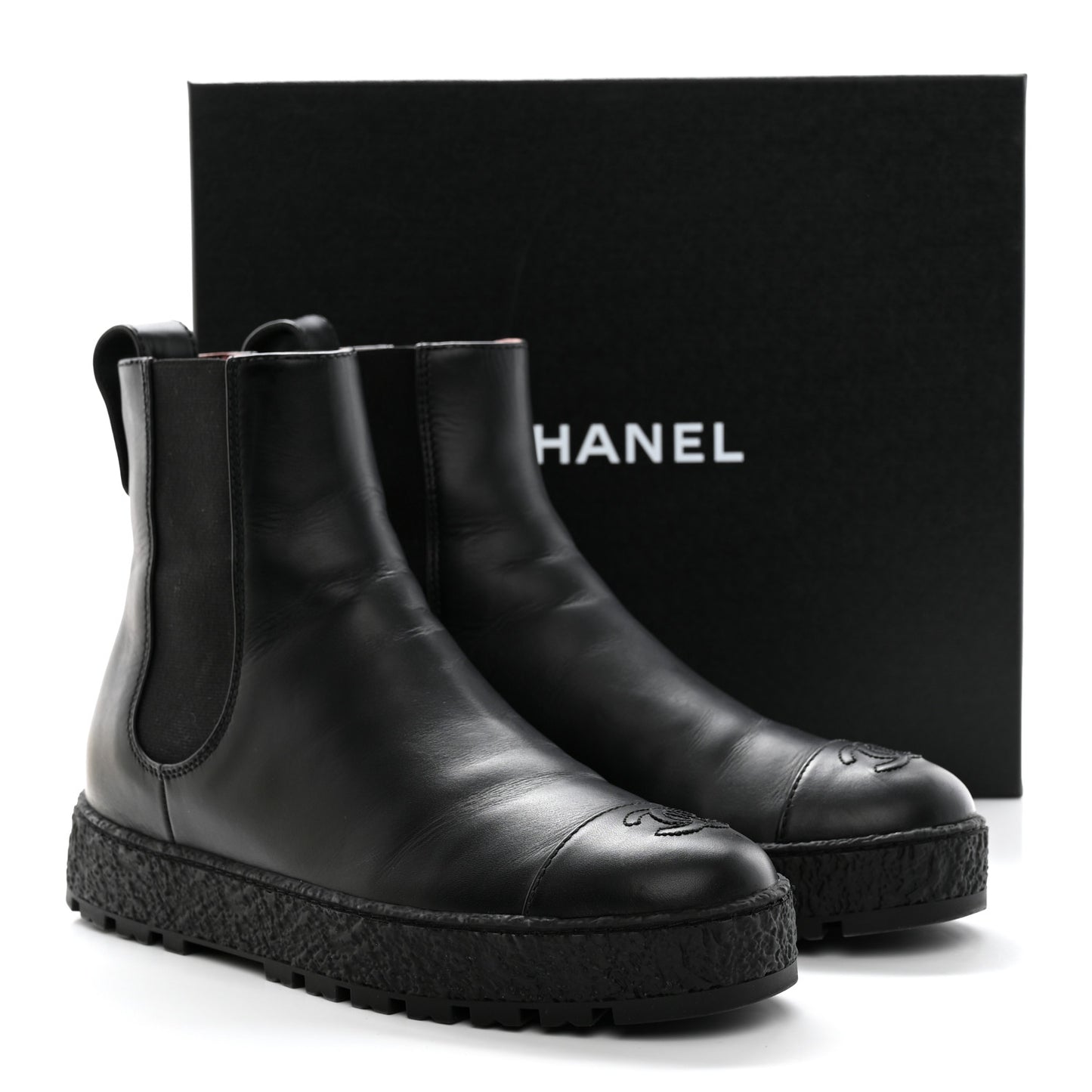 Calfskin Cap Toe CC Ankle Boots 40 Black