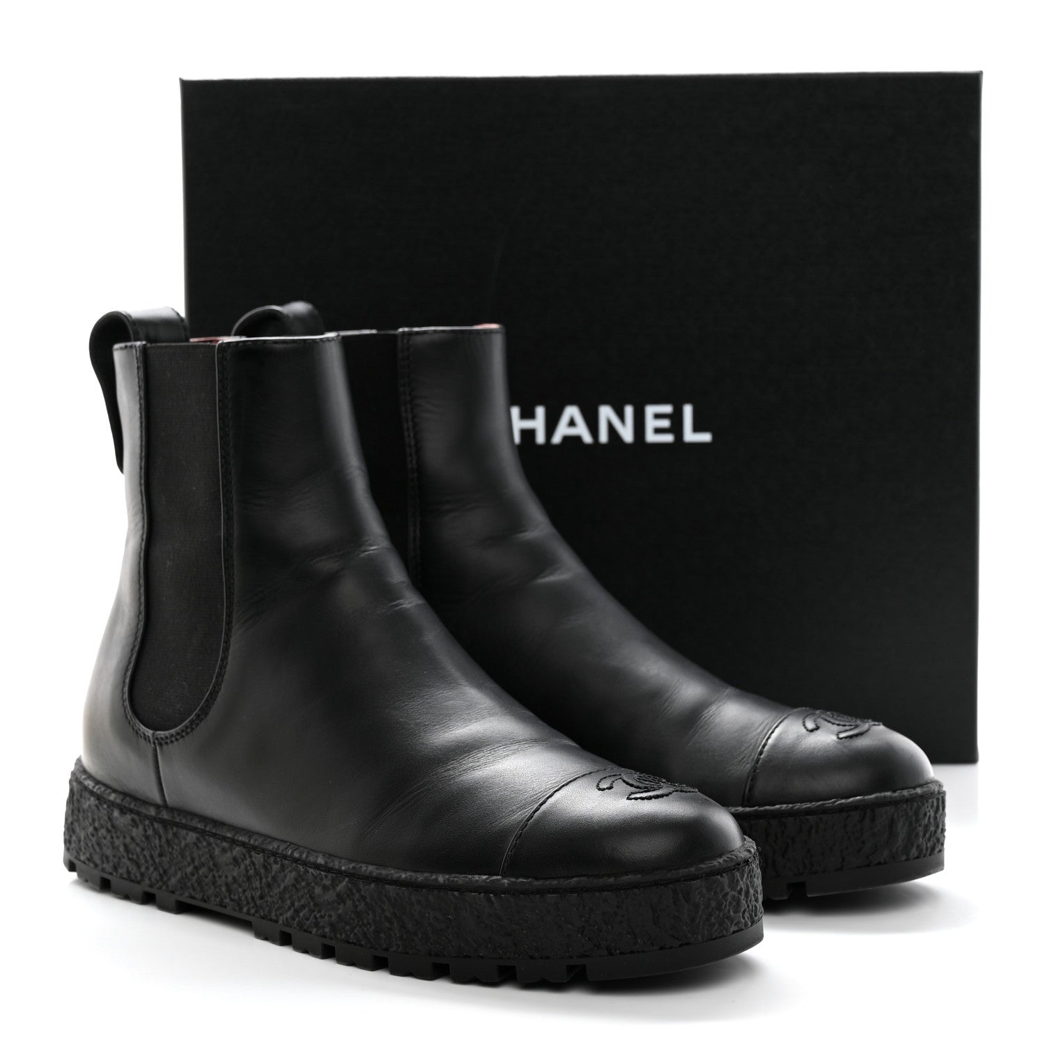 Chanel Calfskin Cap Toe CC Ankle Boots 40 Black 10 of 10