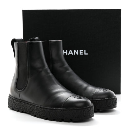 Chanel Calfskin Cap Toe CC Ankle Boots 40 Black 10 of 10