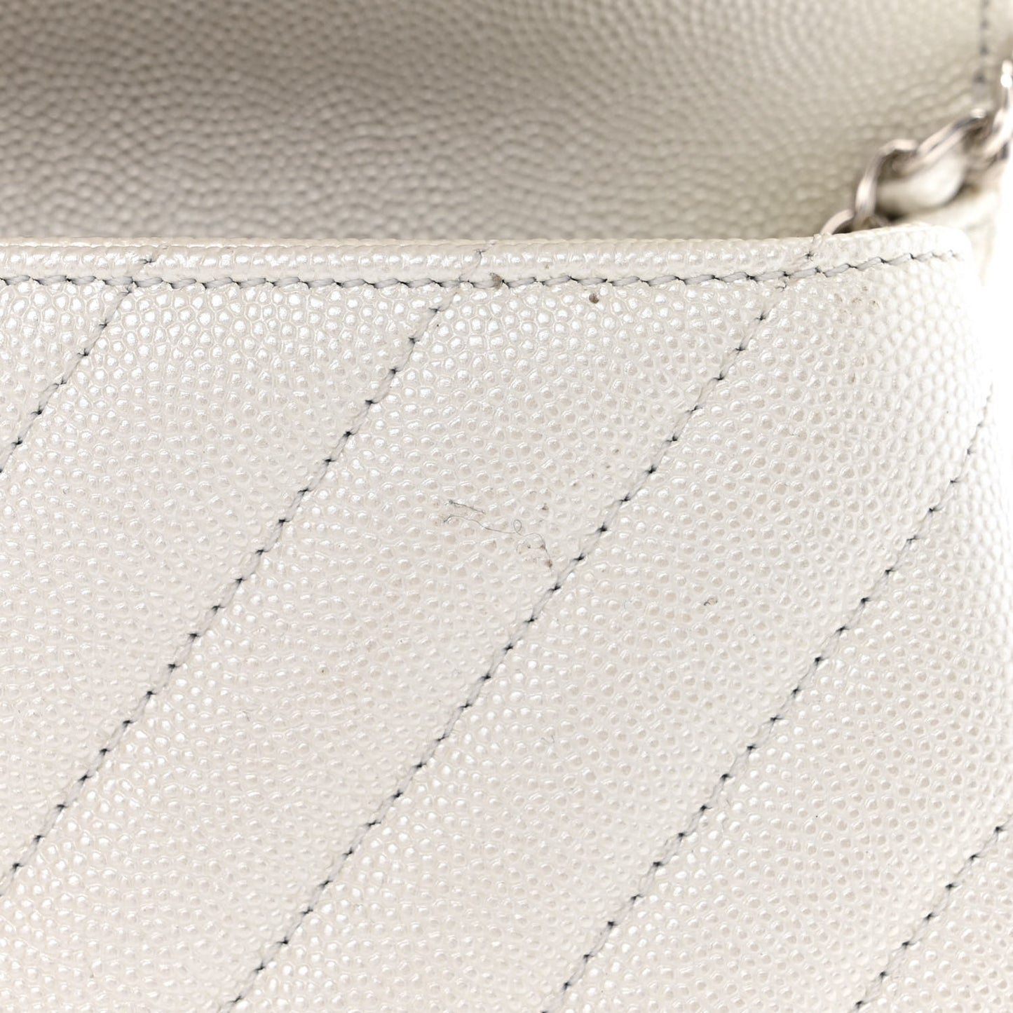 Iridescent Caviar Chevron Quilted Mini Coco Handle Flap White