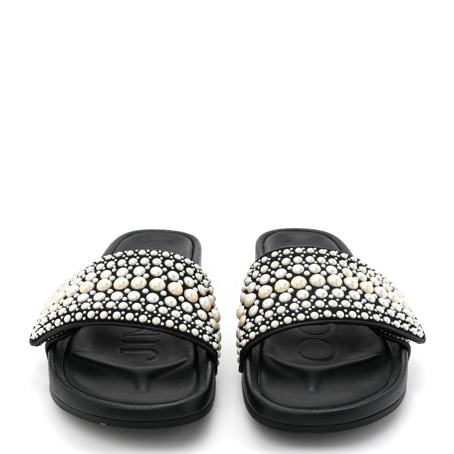 Canvas Pearl Embellished Fitz Slide Sandals 39 Black