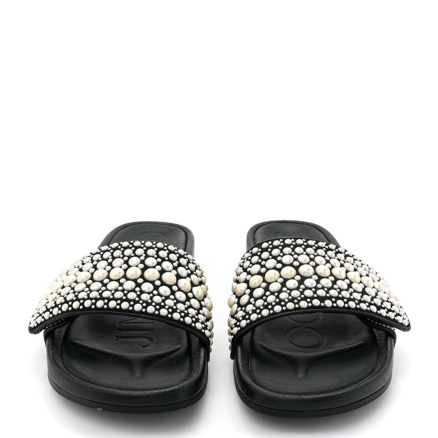 Jimmy Choo Canvas Pearl Embellished Fitz Slide Sandals 39 Black 3 of 9