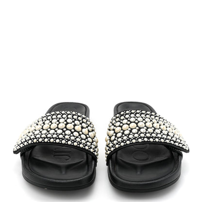 Jimmy Choo Canvas Pearl Embellished Fitz Slide Sandals 39 Black 3 of 9