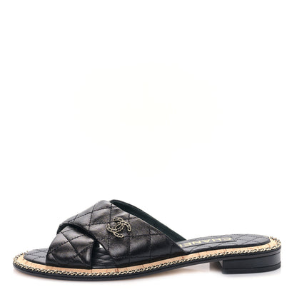 Chanel Lambskin Quilted Chain CC Sandals 39 Black 1 of 8