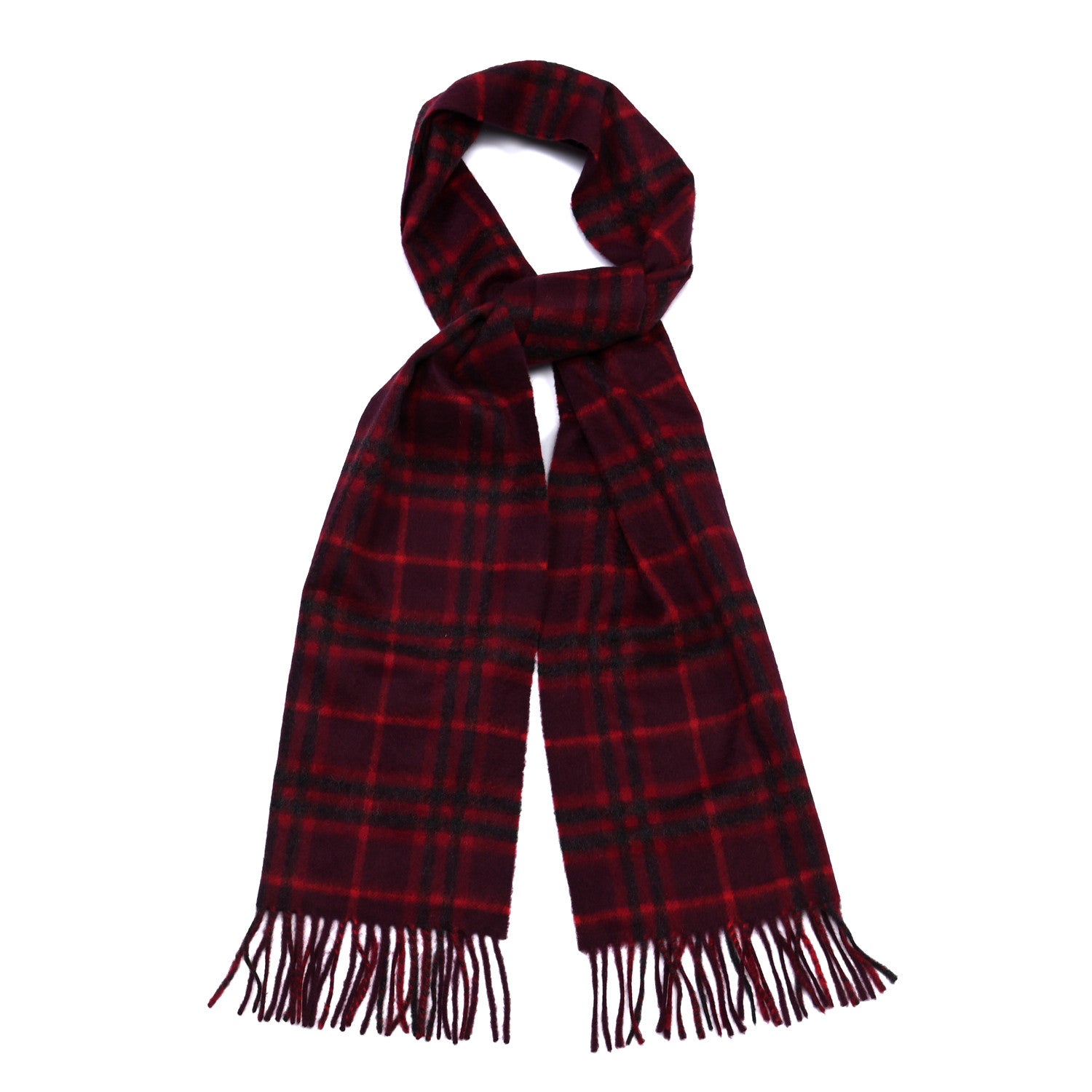 Burberry Cashmere House Icon Check Fringe Scarf Hawthorn Red 1 of 8