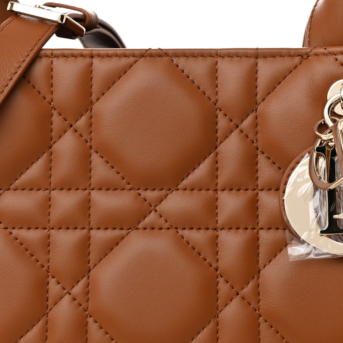 Calfskin Macro Cannage Medium Book Tote Golden Saddle