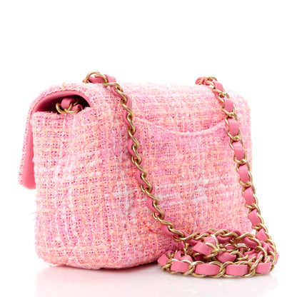Chanel Tweed Quilted Mini Rectangular Flap Orange Pink Ecru 3 of 12