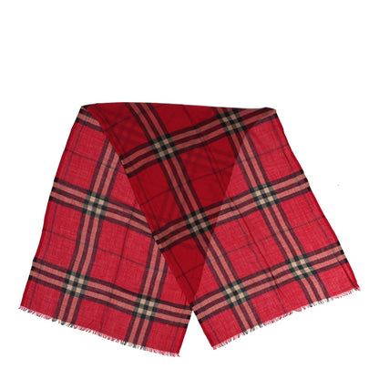 Burberry Wool Silk House Check Lightweight Scarf Red 2 of 4