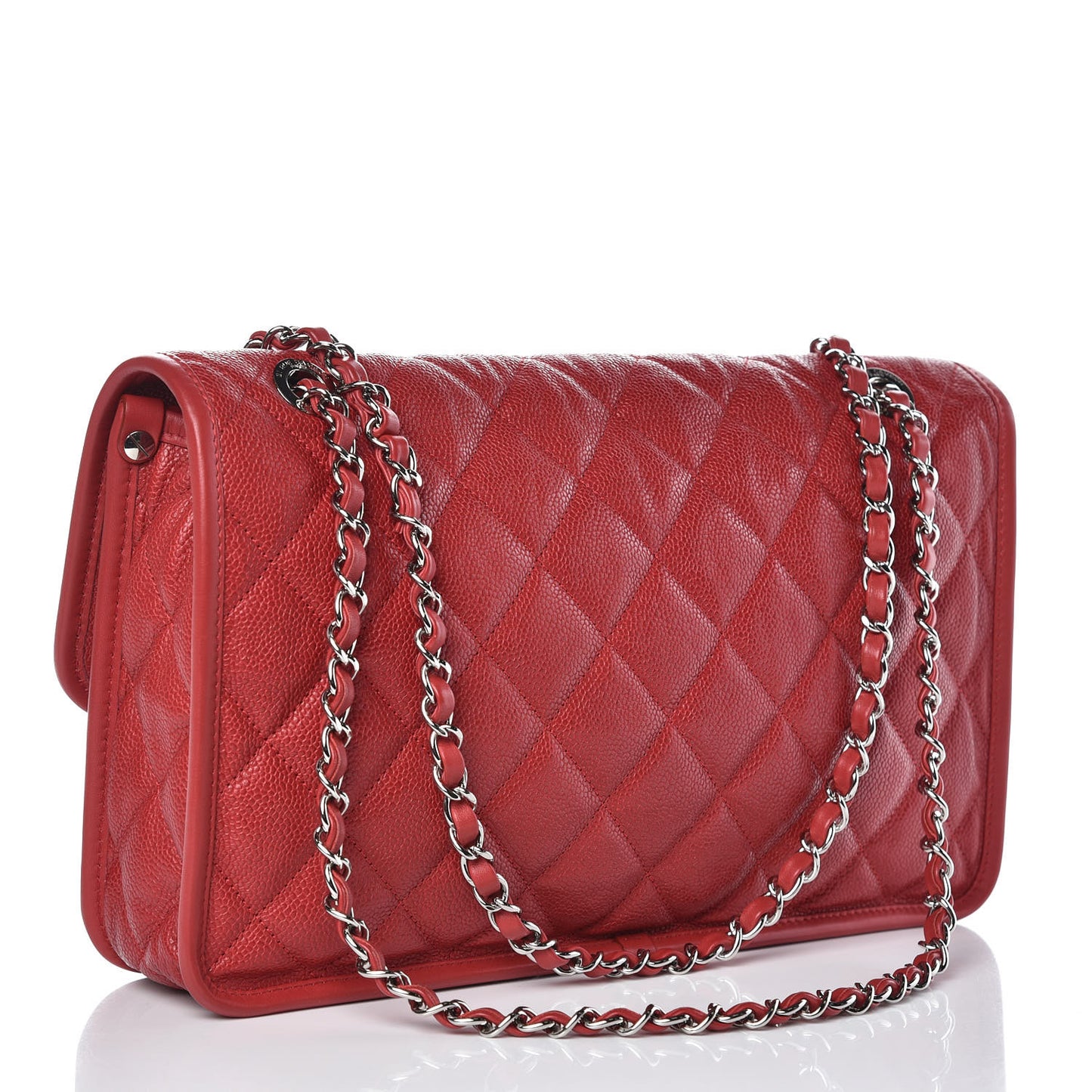Caviar Quilted Large French Riviera Flap Red