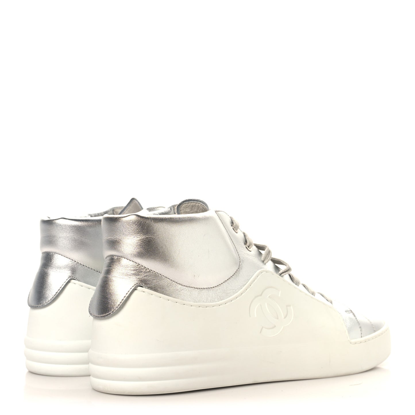Iridescent Goatskin Womens High Top Sneakers 40.5 White Silver