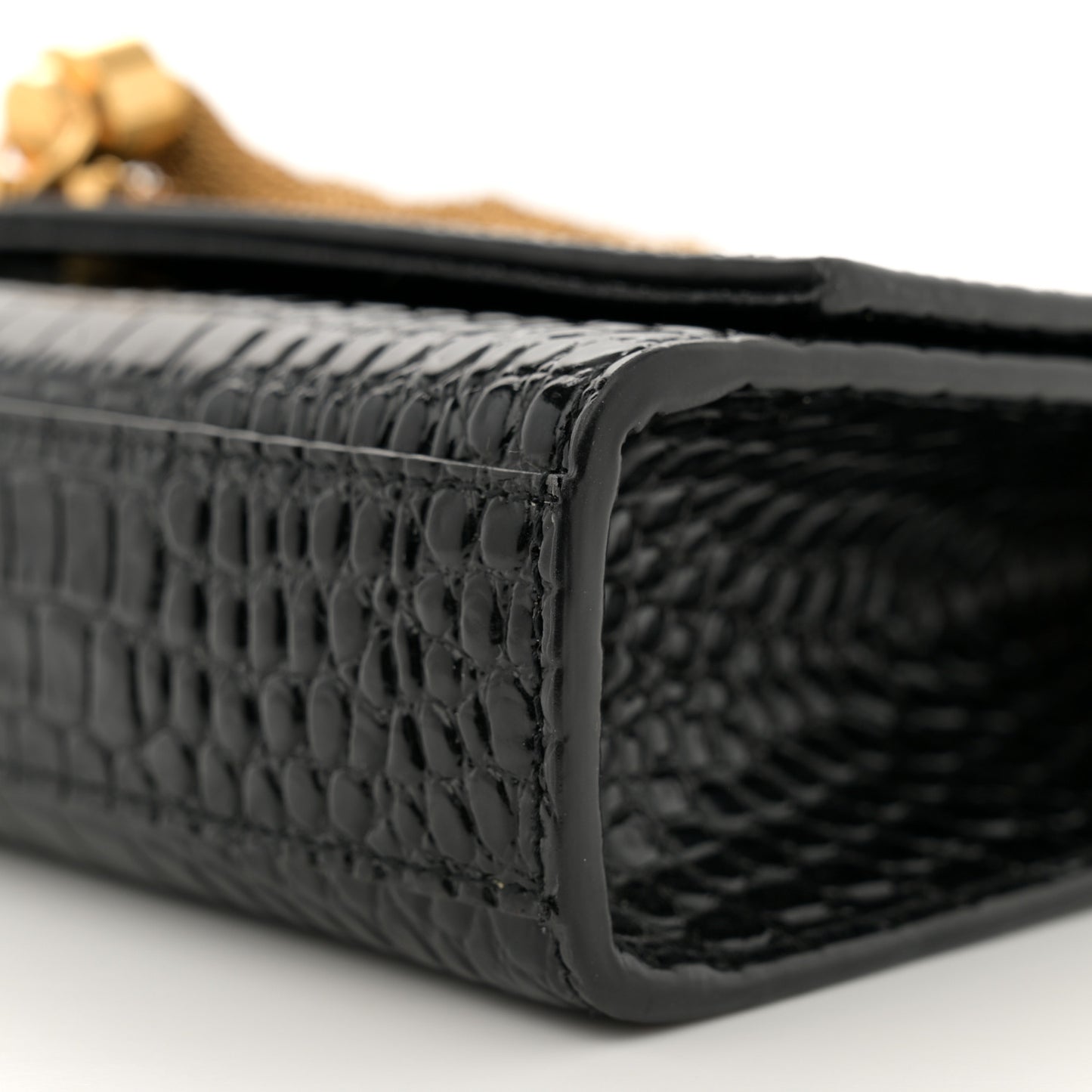 Calfskin Crocodile Embossed Medium Classic Monogram Kate Tassel Satchel Black