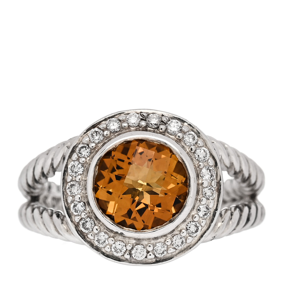 Sterling Silver Diamond Citrine 8mm Petite Cerise Ring  52 6