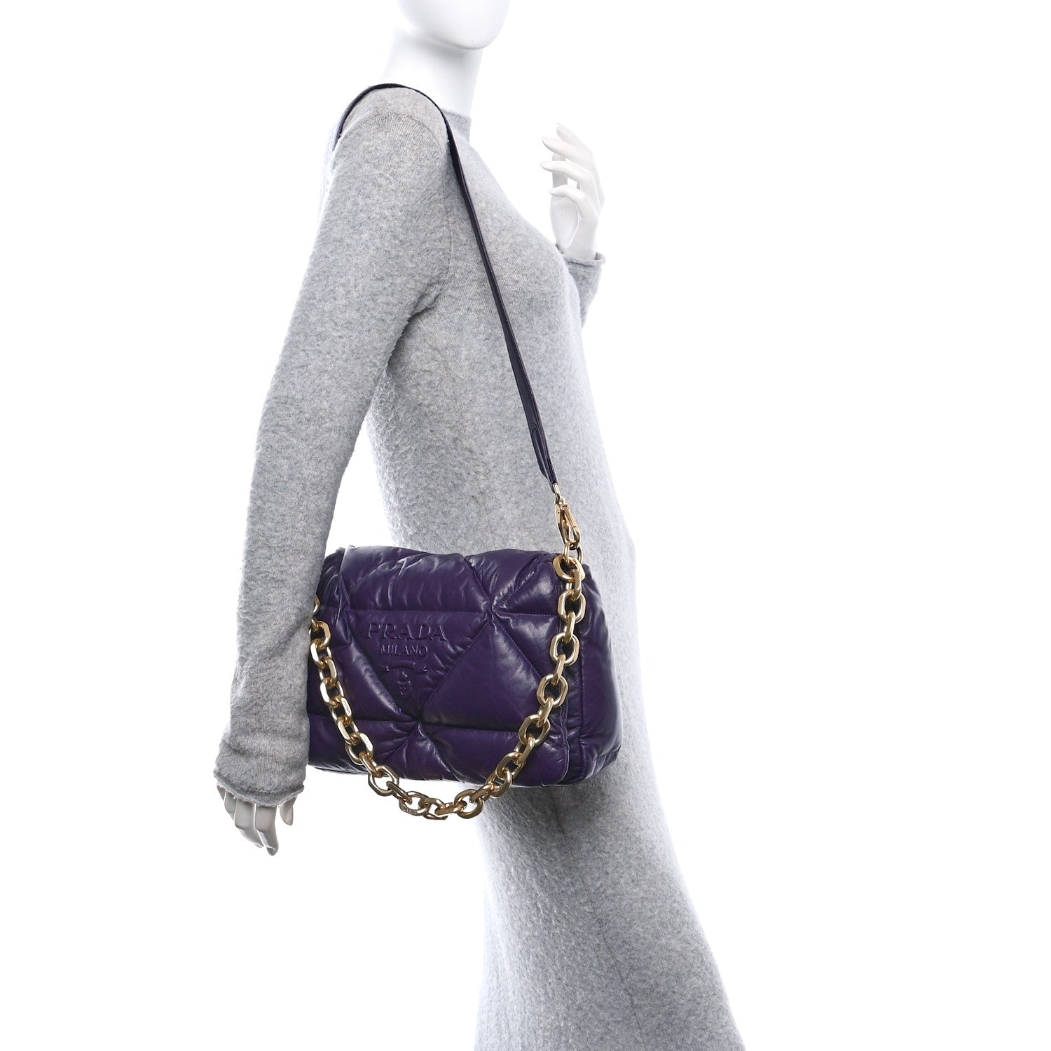 Prada Nappa Soft Padded Logo Embossed Triangle Quilted Shoulder Bag Viola 2 of 10