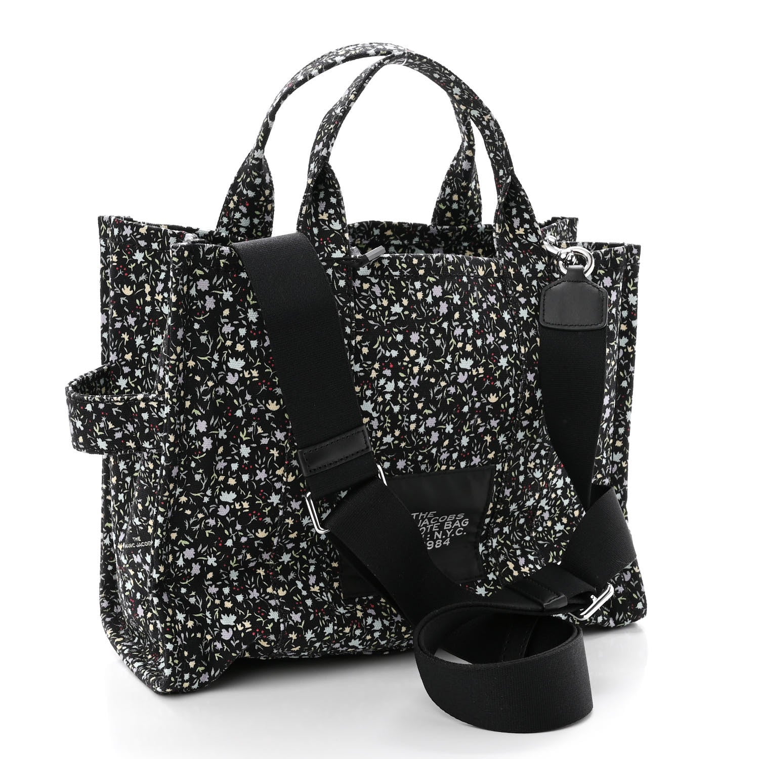 Marc Jacobs Cotton Canvas Floral Print Medium The Traveler Tote Bag Black 3 of 9