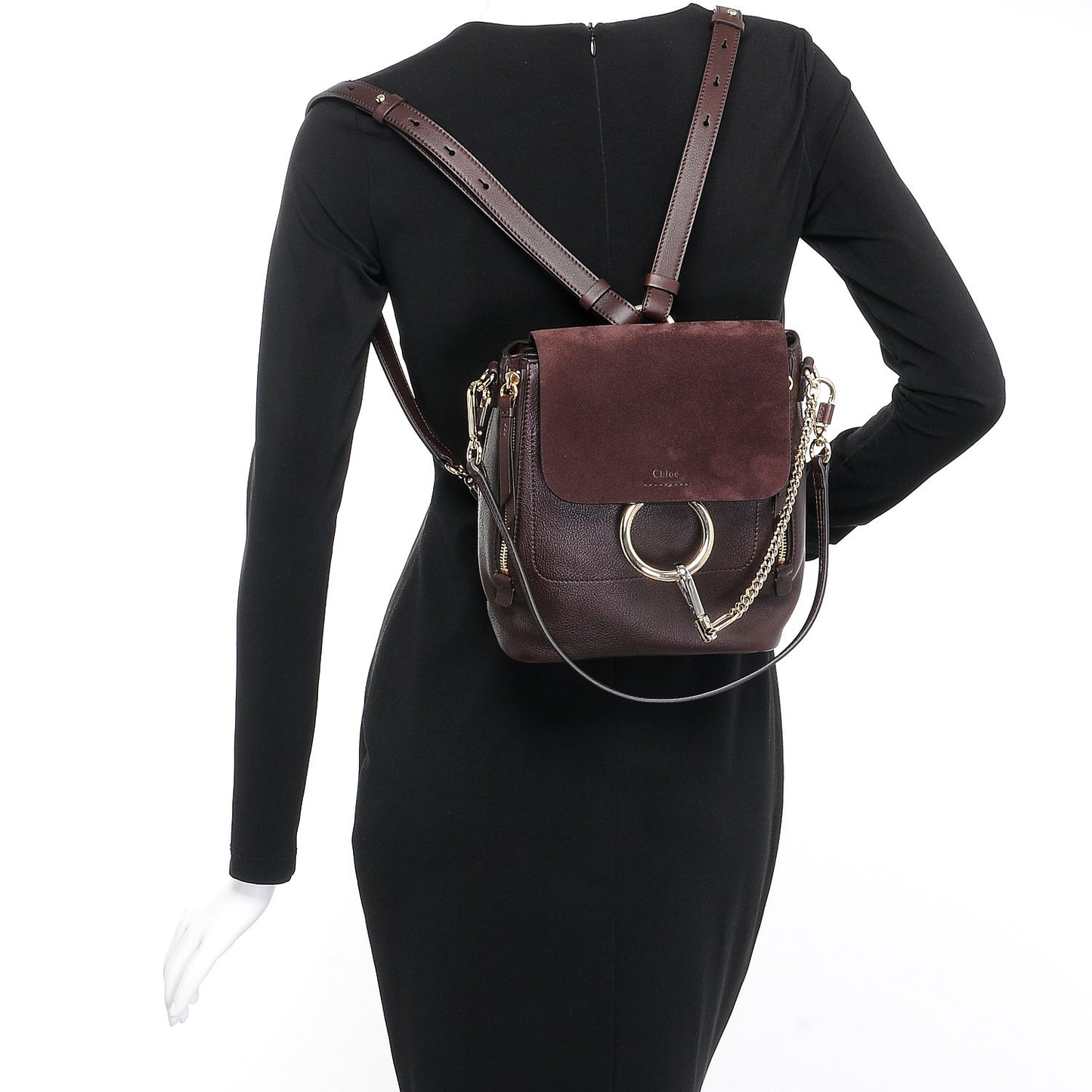 Suede Calfskin Small Faye Backpack Carbon Brown