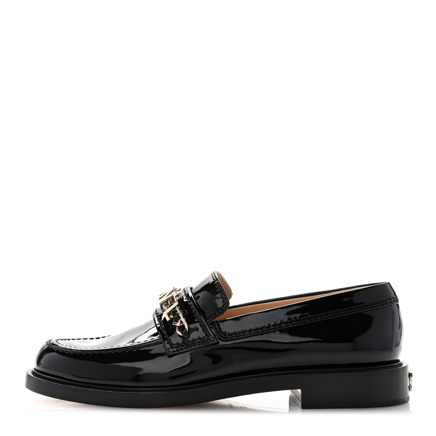 Shiny Calfskin Logo Loafers 38 Black