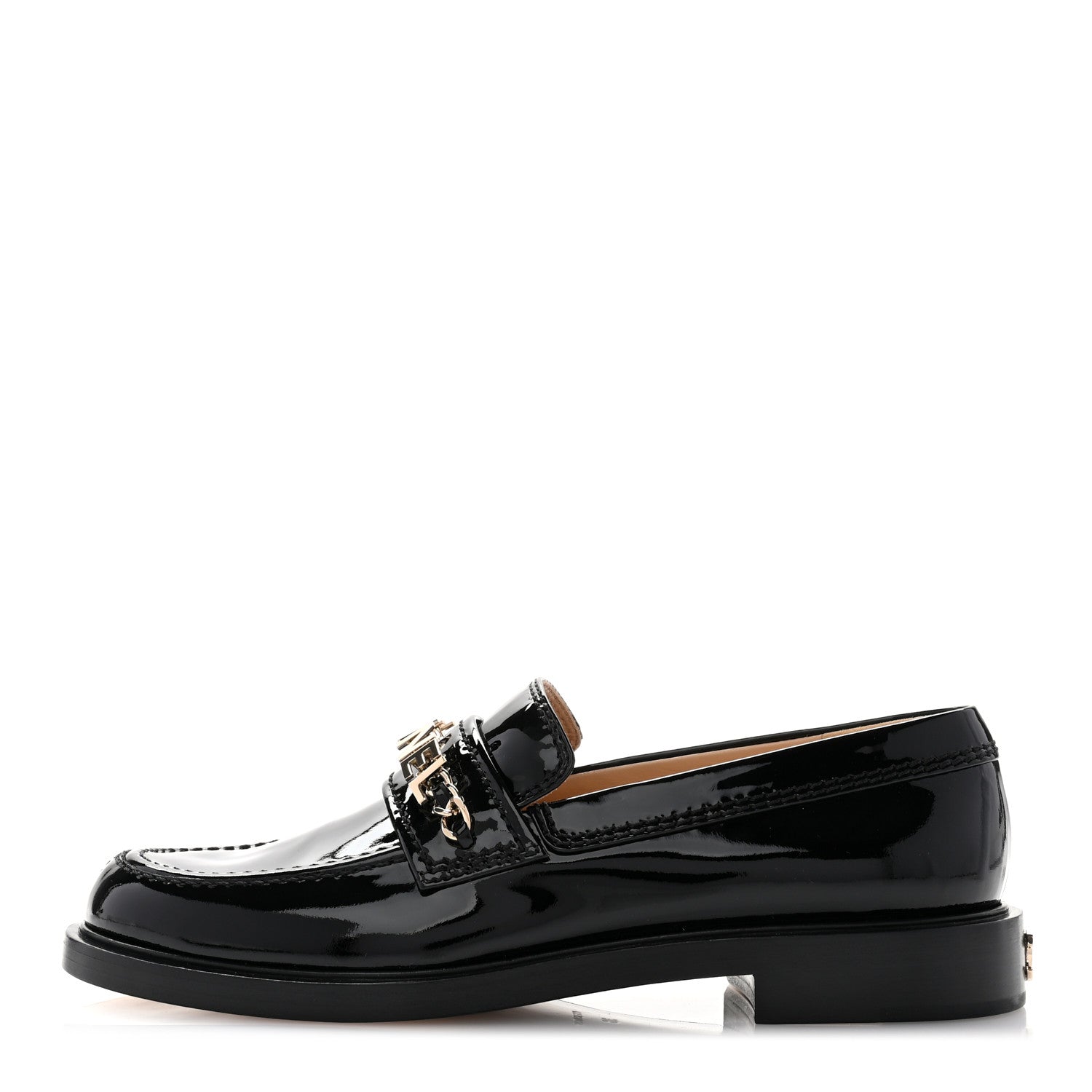 Chanel Shiny Calfskin Logo Loafers 38 Black 1 of 9