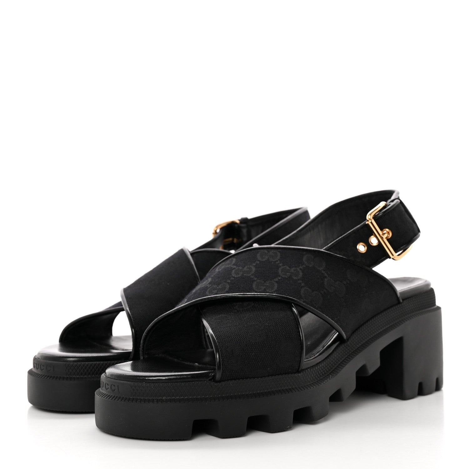 Gucci Monogram Granada Kid Trip 40/72mm Lug Sole Sandals 40.5 Black 3 of 9