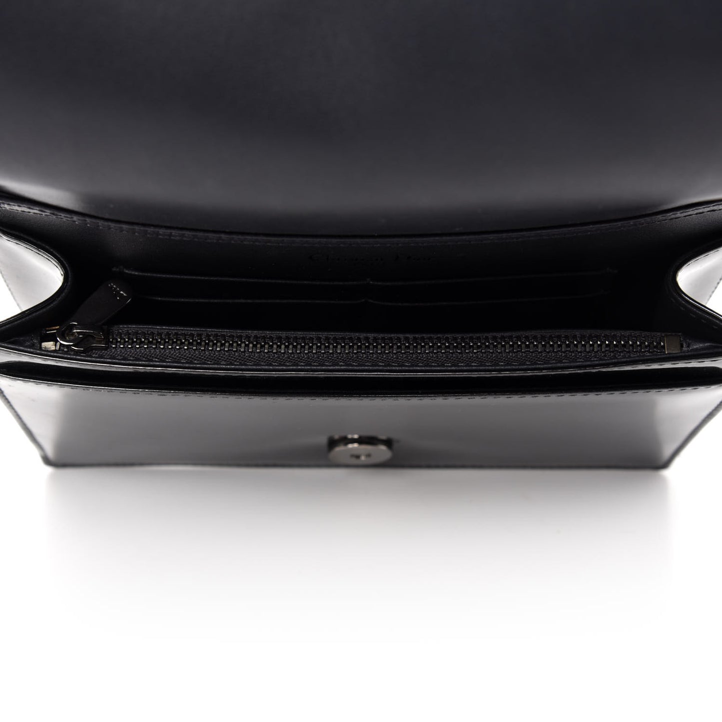 Metallic Patent Micro-Cannage Diorama Wallet on Chain Pouch Onyx Black