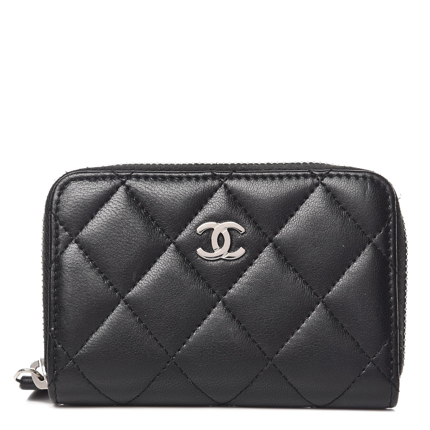 Lambskin Quilted Zip Coin Purse Black
