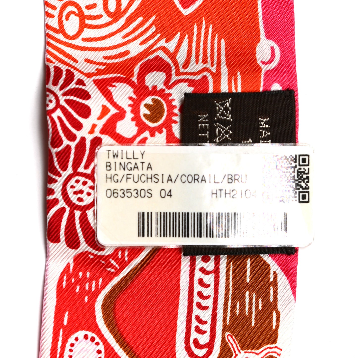 Silk Bingata Twilly Fuchsia Corail Brun