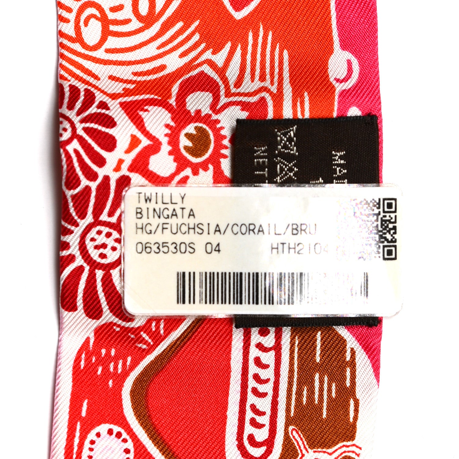 Hermes Silk Bingata Twilly Fuchsia Corail Brun 5 of 5