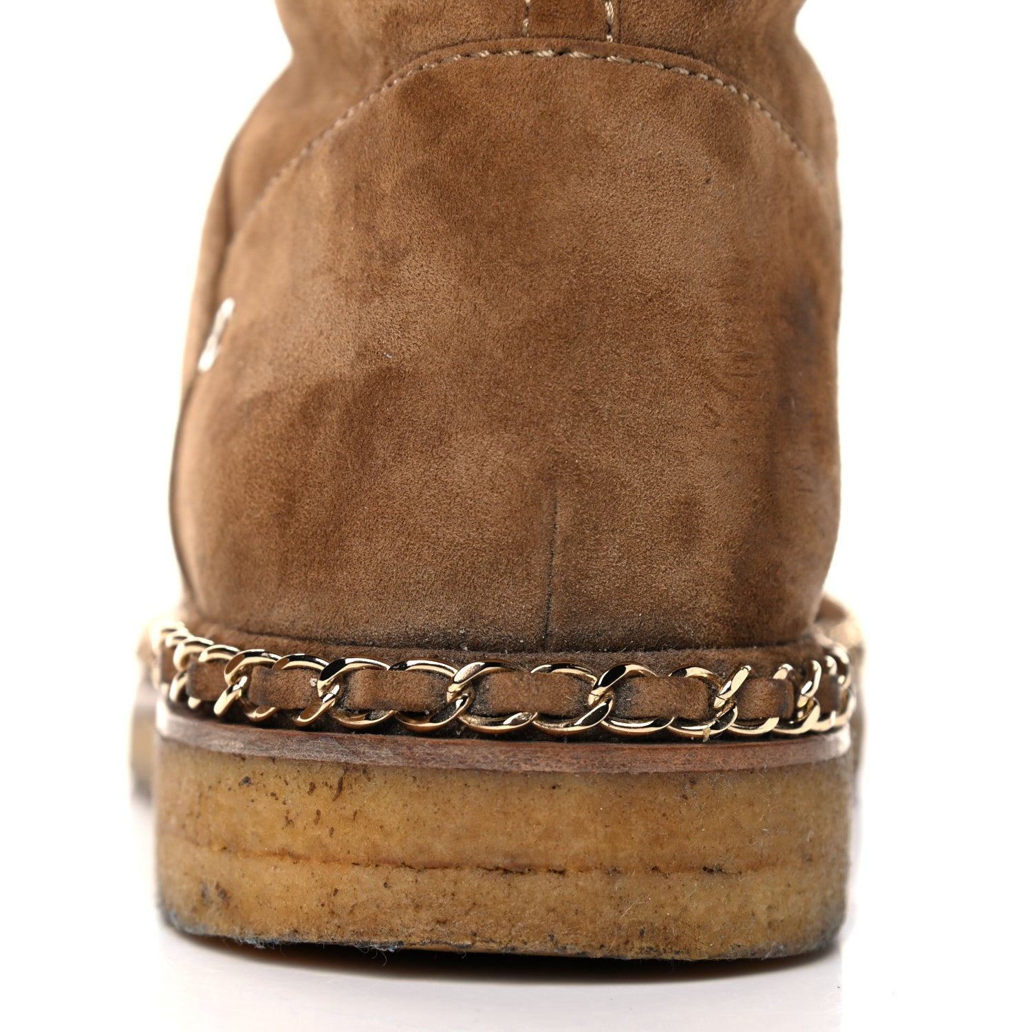 Chanel Kid Suede Shearling Womens Cap Toe Chain Short Boots 40.5 Light Brown Black 13 of 24