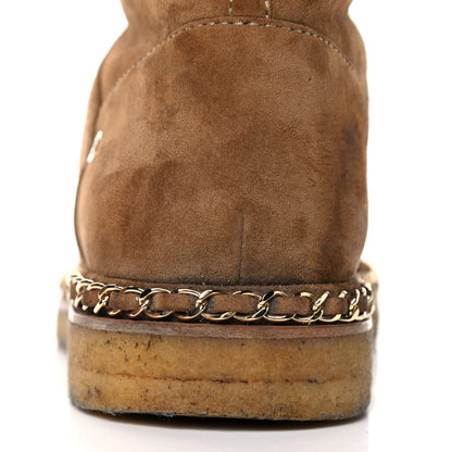 Chanel Kid Suede Shearling Womens Cap Toe Chain Short Boots 40.5 Light Brown Black 13 of 24
